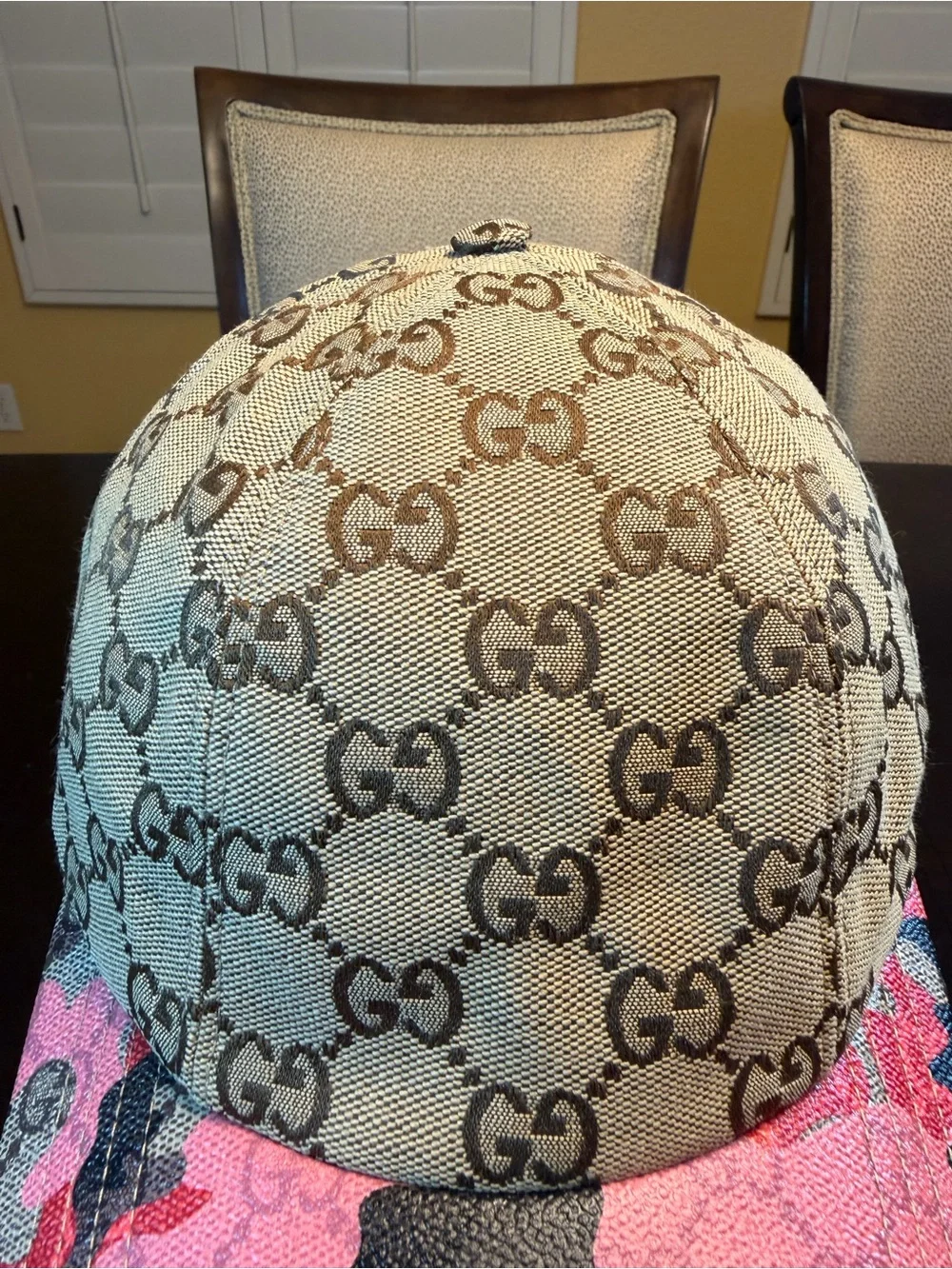 New Authentic Gucci GG Supreme Logo Baseball Hat Tan Pink Size L